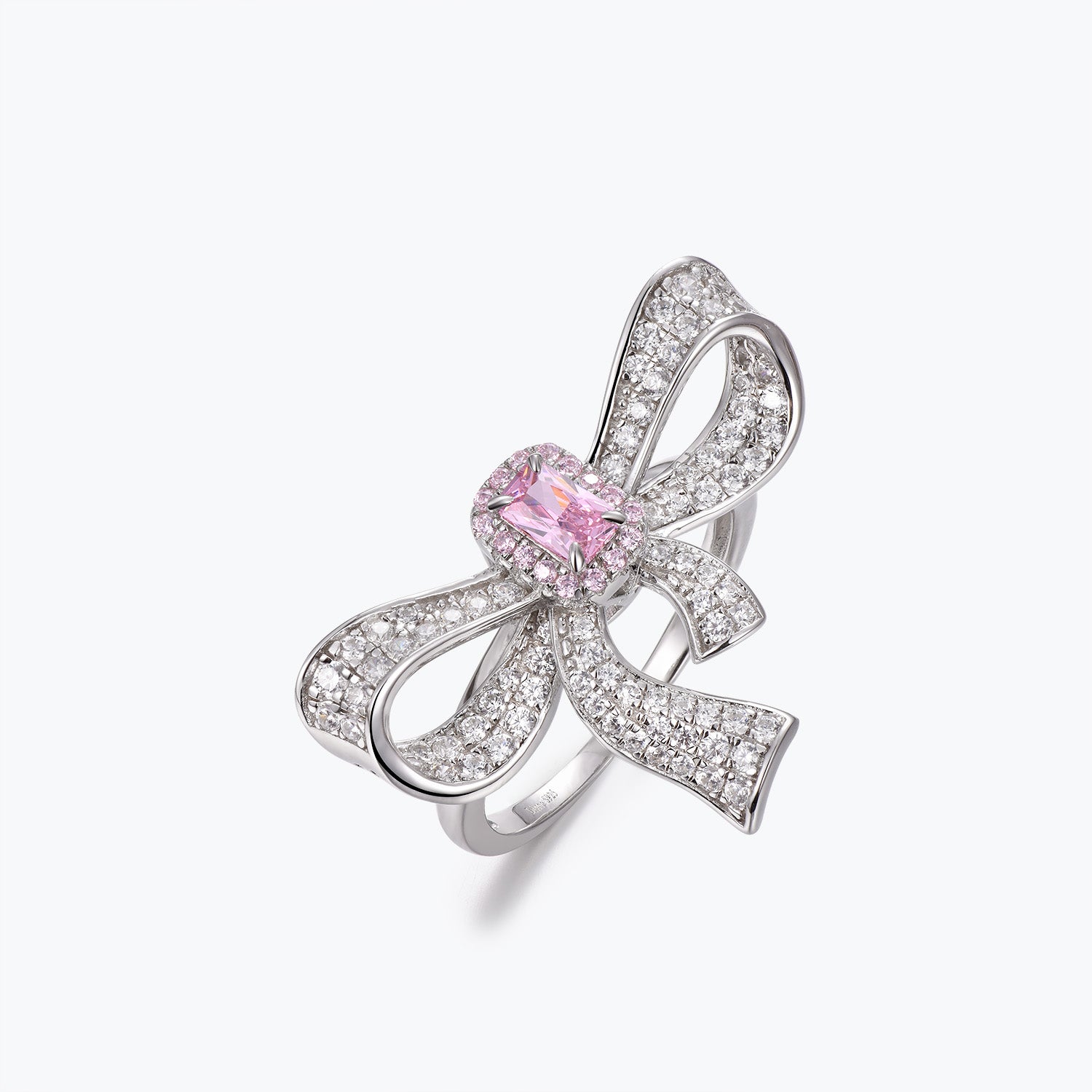 Dissoo® Fancy Pink Radiant Cut Halo Bowknot Cocktail Statement Ring