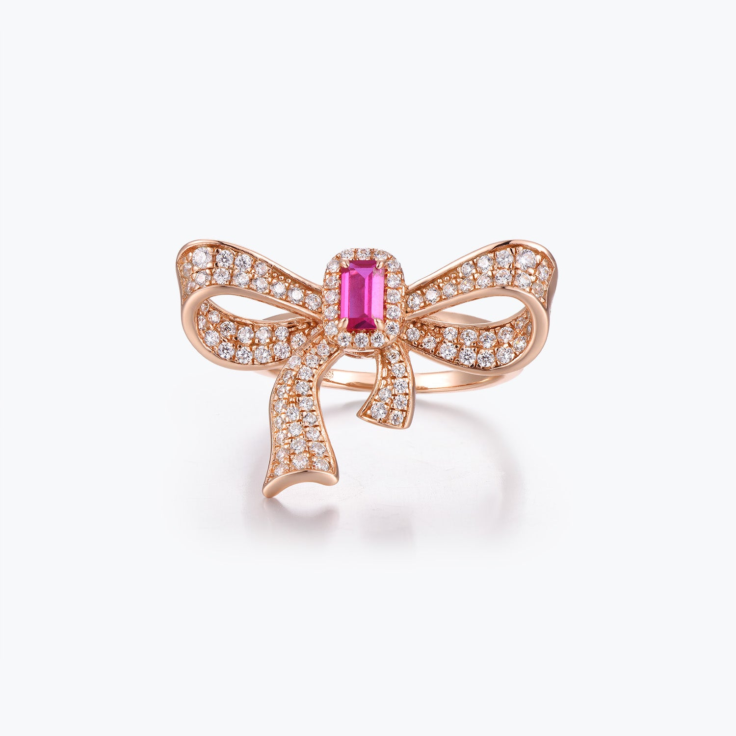 Dissoo® Fancy Pink Radiant Cut Halo Bowknot Cocktail Statement Ring