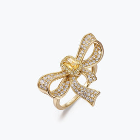 Dissoo® Yellow Radiant Cut Halo Gold Bowknot Cocktail Statement Ring