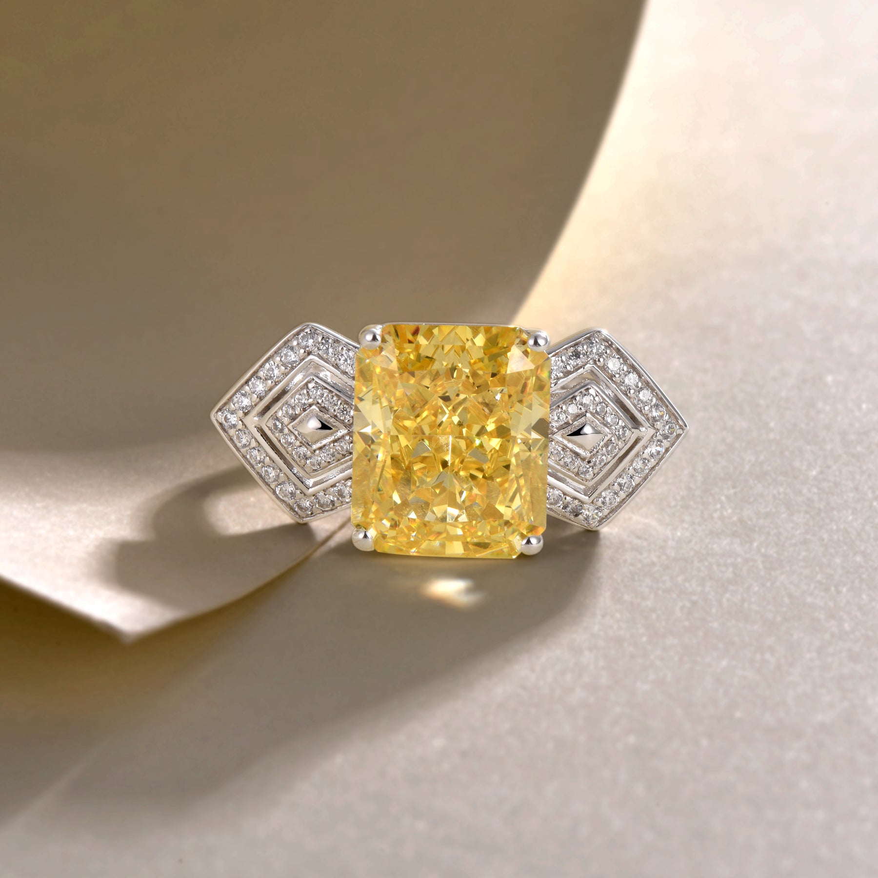 Dissoo® Vintage Yellow Radiant Cocktail Engagement Ring