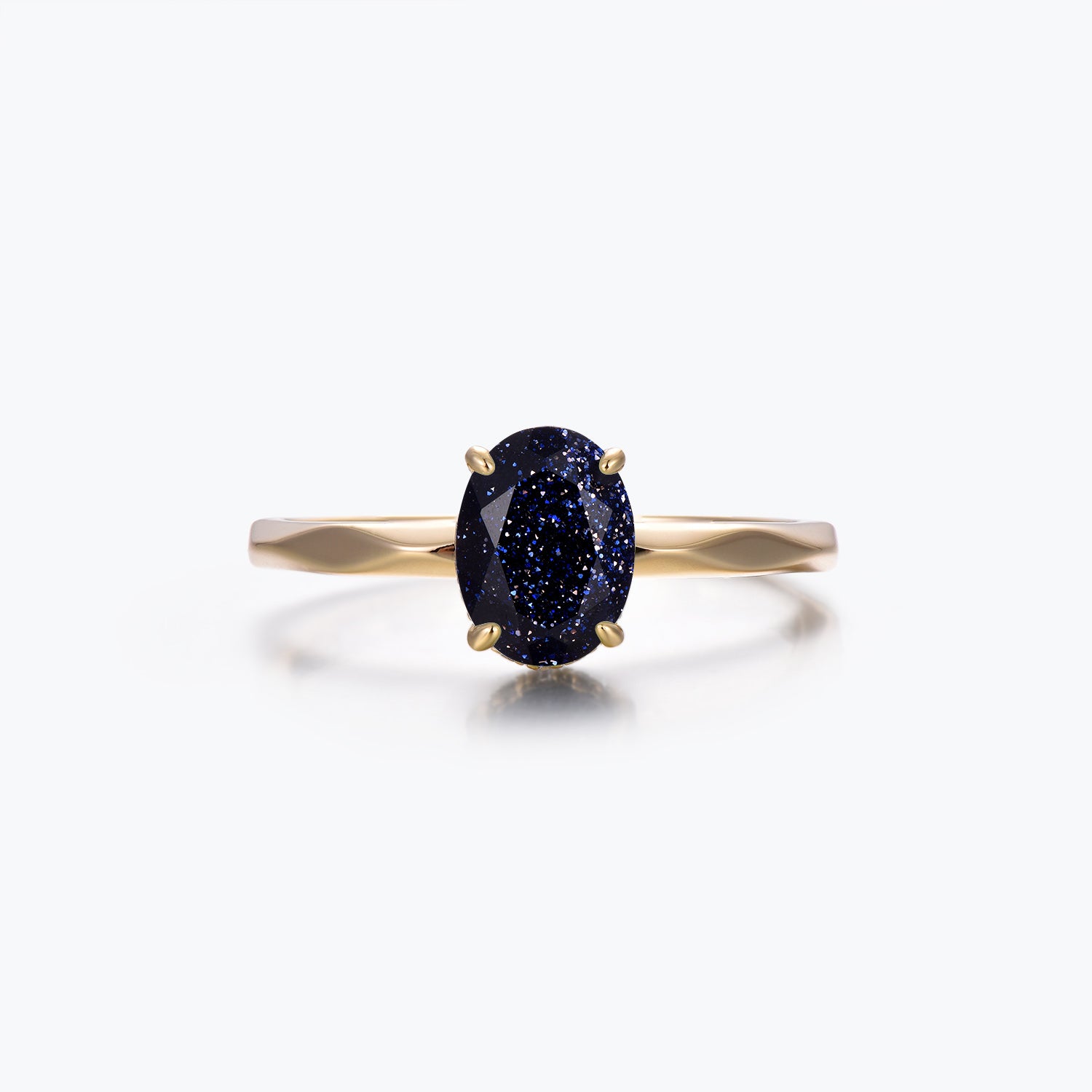 Dissoo® Round Solitaire Blue Goldstone Multi-faceted Engagement Ring in Gold Vermeil
