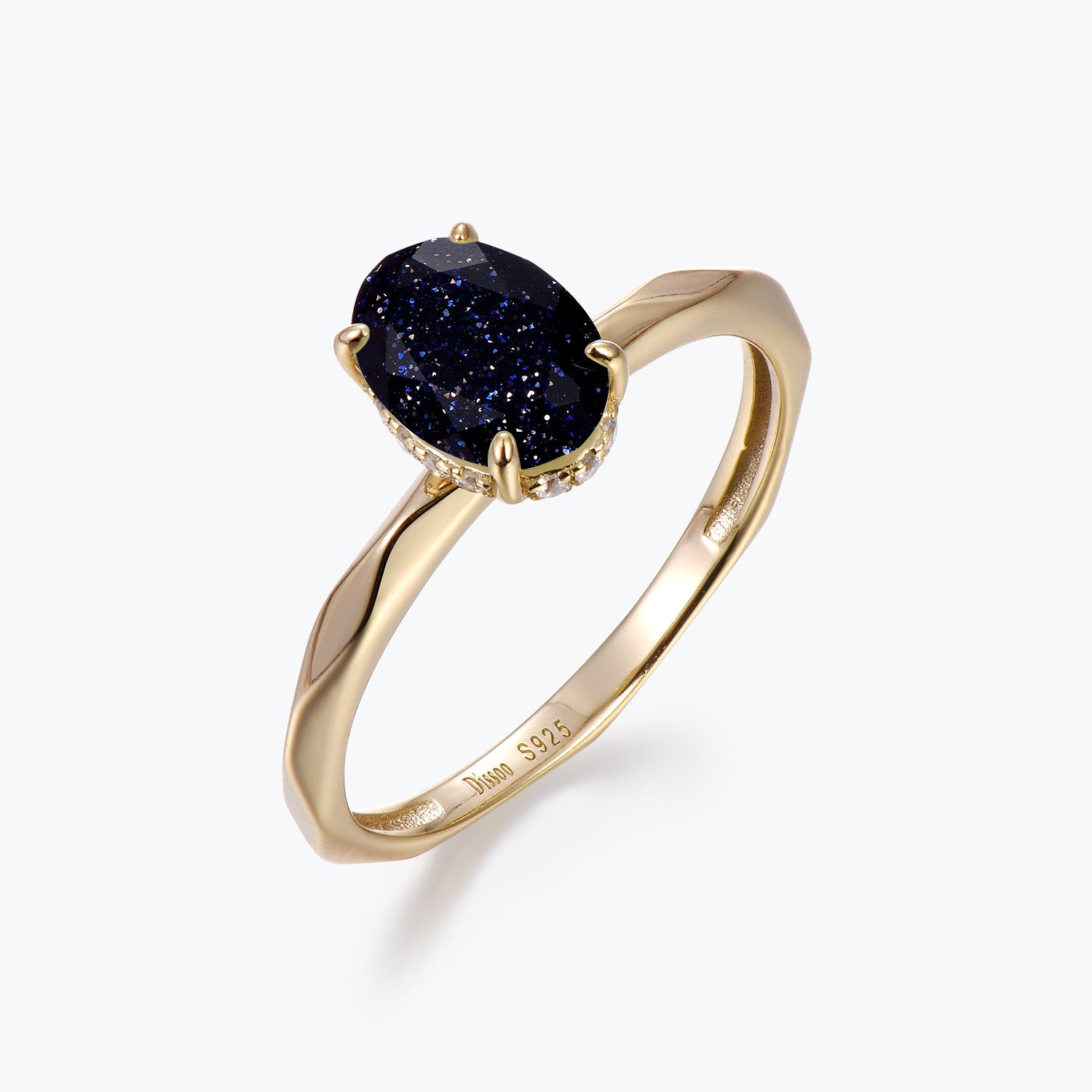 Dissoo® Round Solitaire Blue Goldstone Multi-faceted Engagement Ring in Gold Vermeil