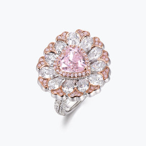 Dissoo® Fancy Pink Heart Floral Cluster Cocktail Engagement Ring