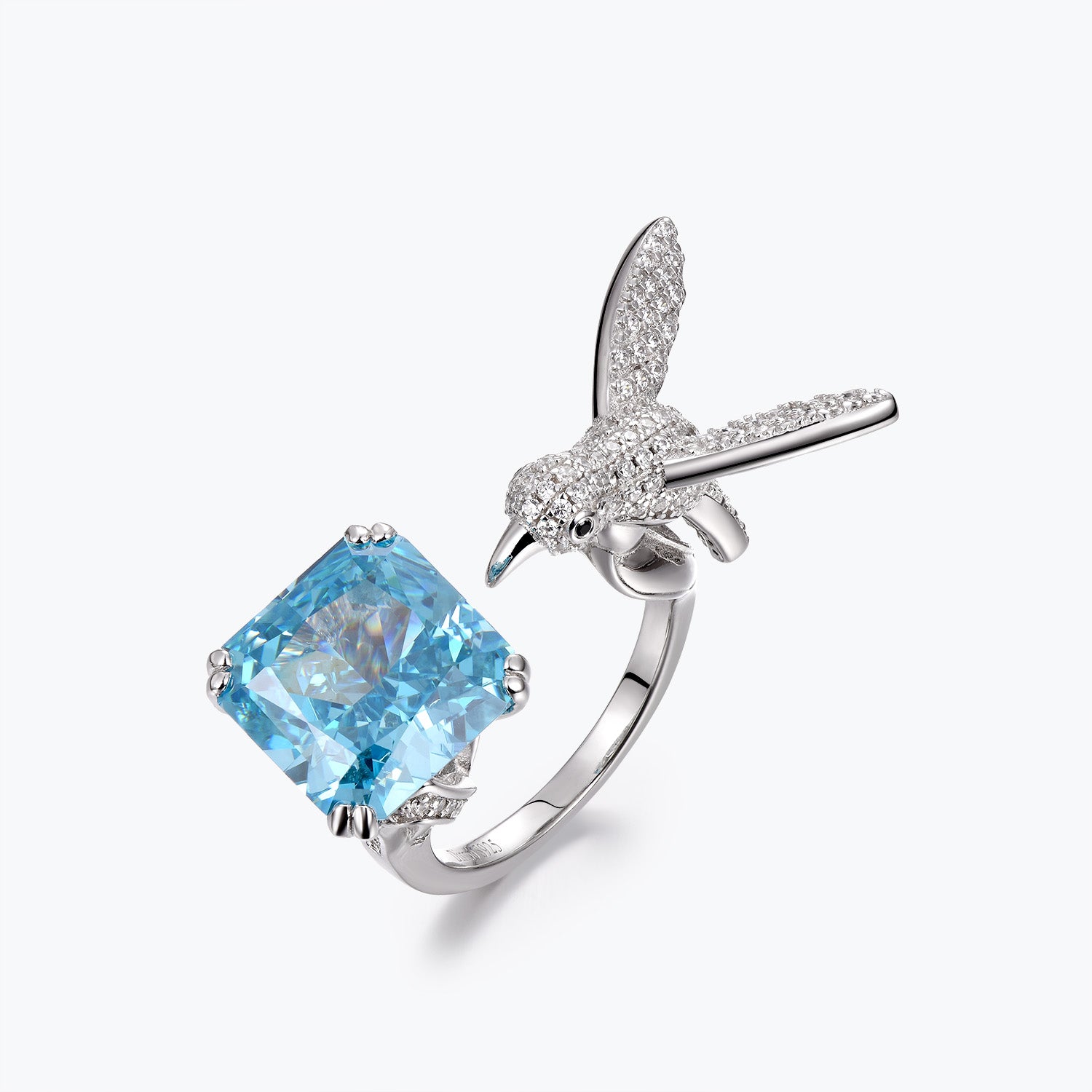 Dissoo® Radiant Aquamarine Blue Hummingbird Cocktail Statement Ring