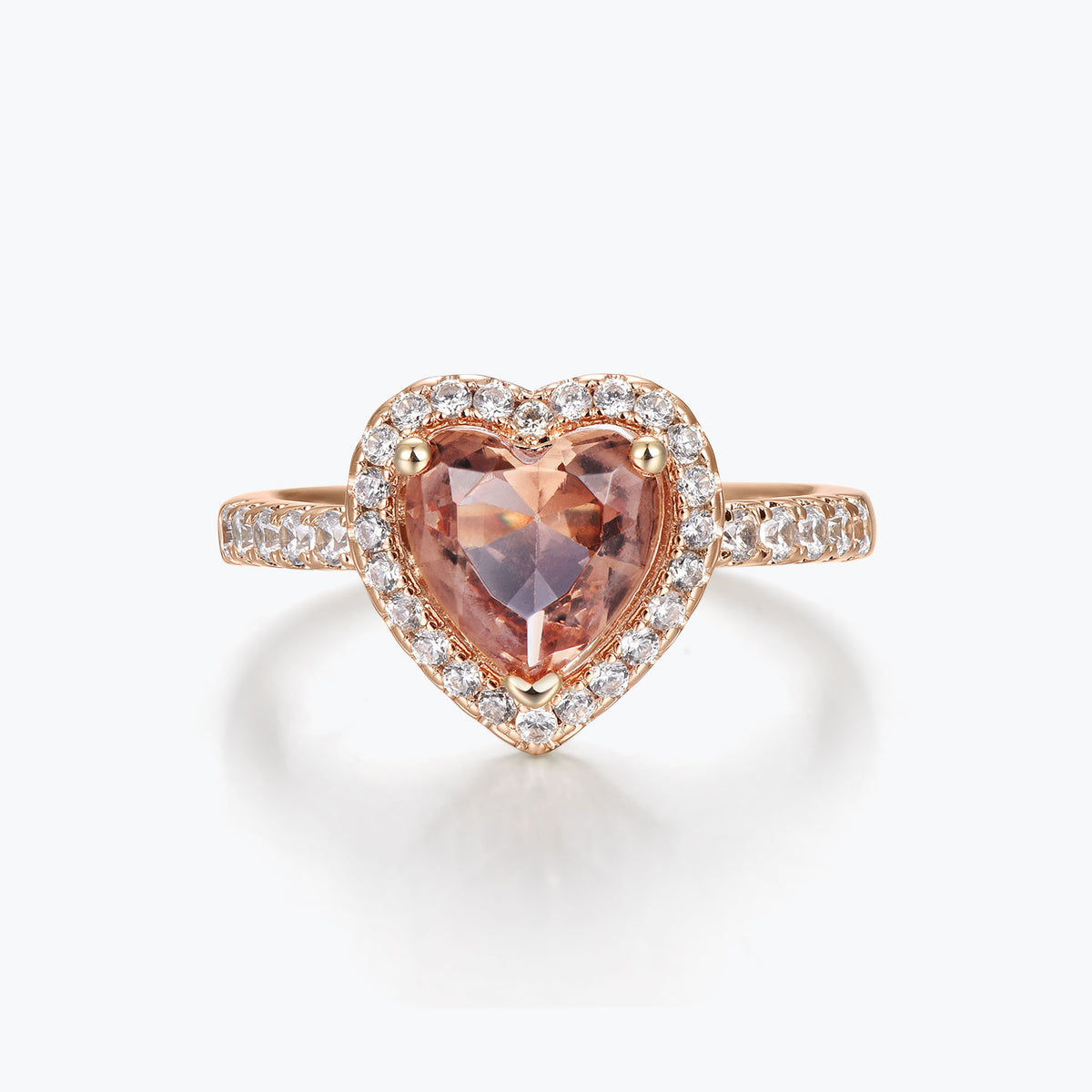 Dissoo® Rose Gold Heart Color-Changing Nanosital Gems Halo Ring