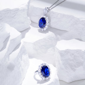 Dissoo® Royal Blue & White Halo Cluster Necklace&Pendants