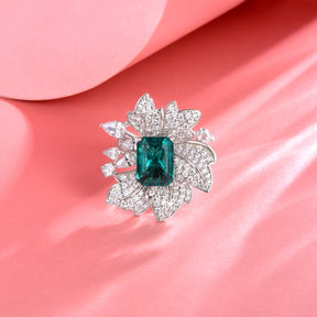 Dissoo® Emerald Green Floral Cluster Cocktail Engagement Ring