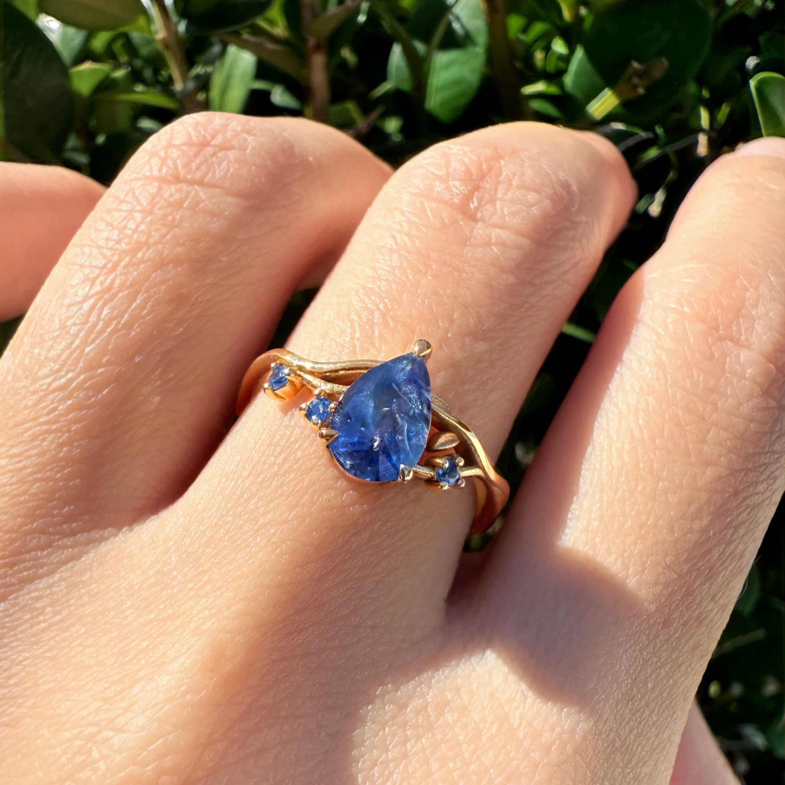 Athena Pear Cut Royal Blue Gemstone Engagement Ring