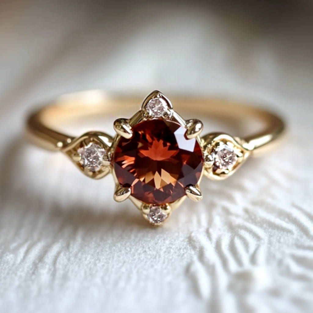 1CT Round Cut Crimson Gemstone Halo Engagement Ring