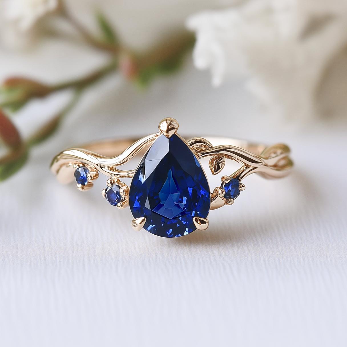 Athena Pear Cut Royal Blue Gemstone Engagement Ring