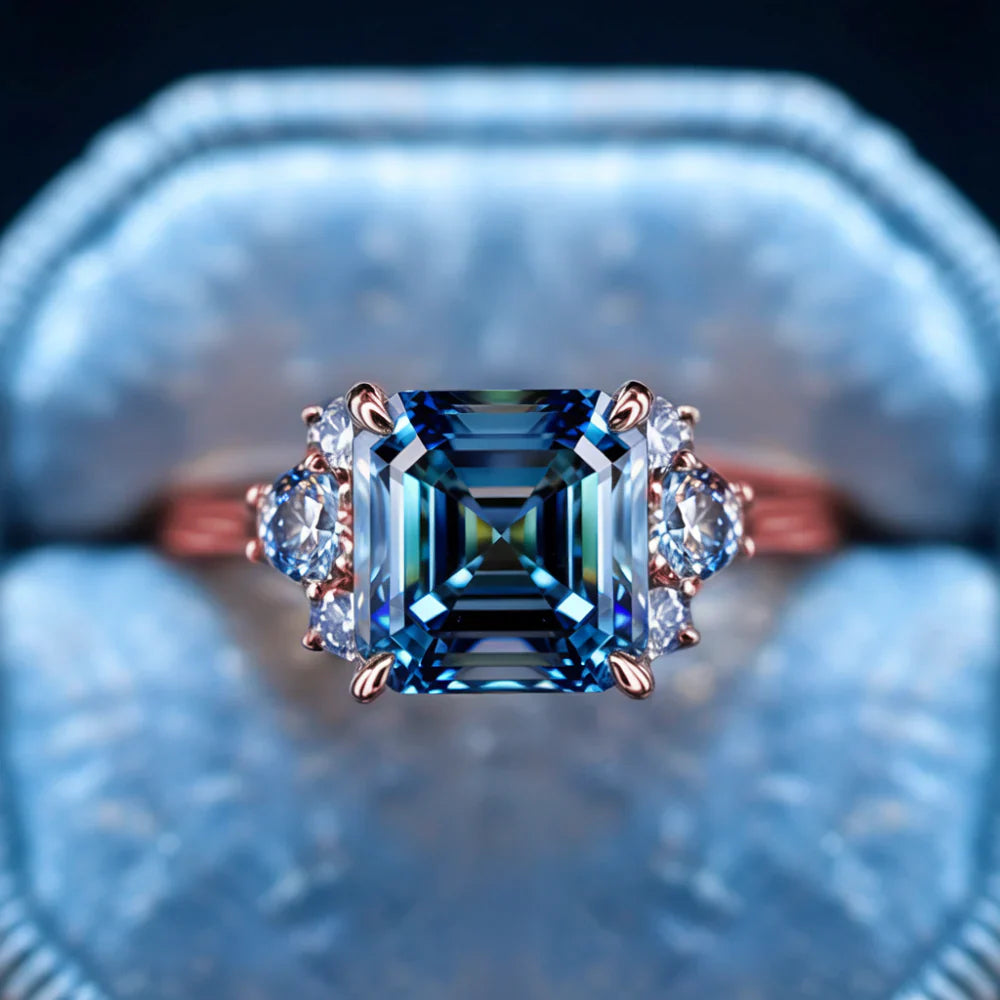 The Ulissa 2CT Asscher Cut Blue Gemstone Ring