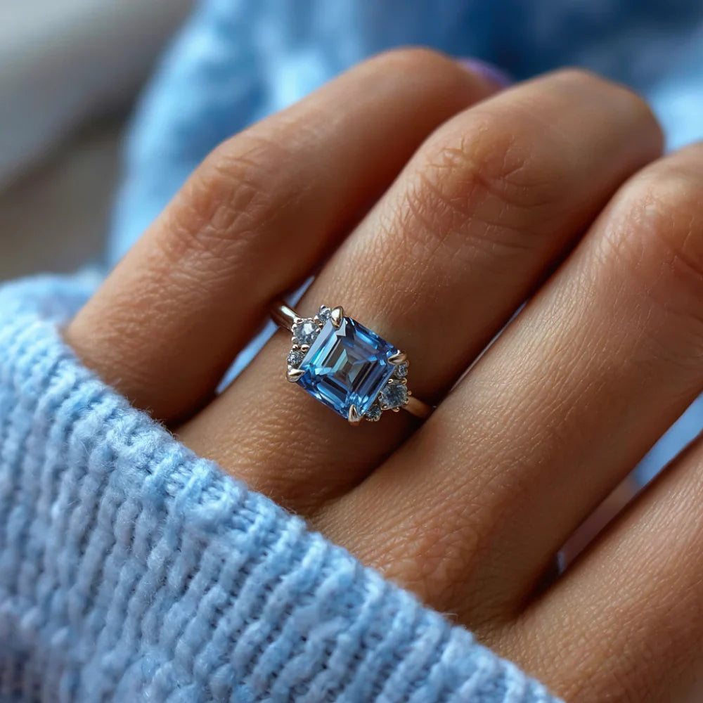 The Ulissa 2CT Asscher Cut Blue Gemstone Ring
