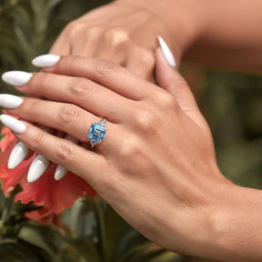 The Ulissa 2CT Asscher Cut Blue Gemstone Ring