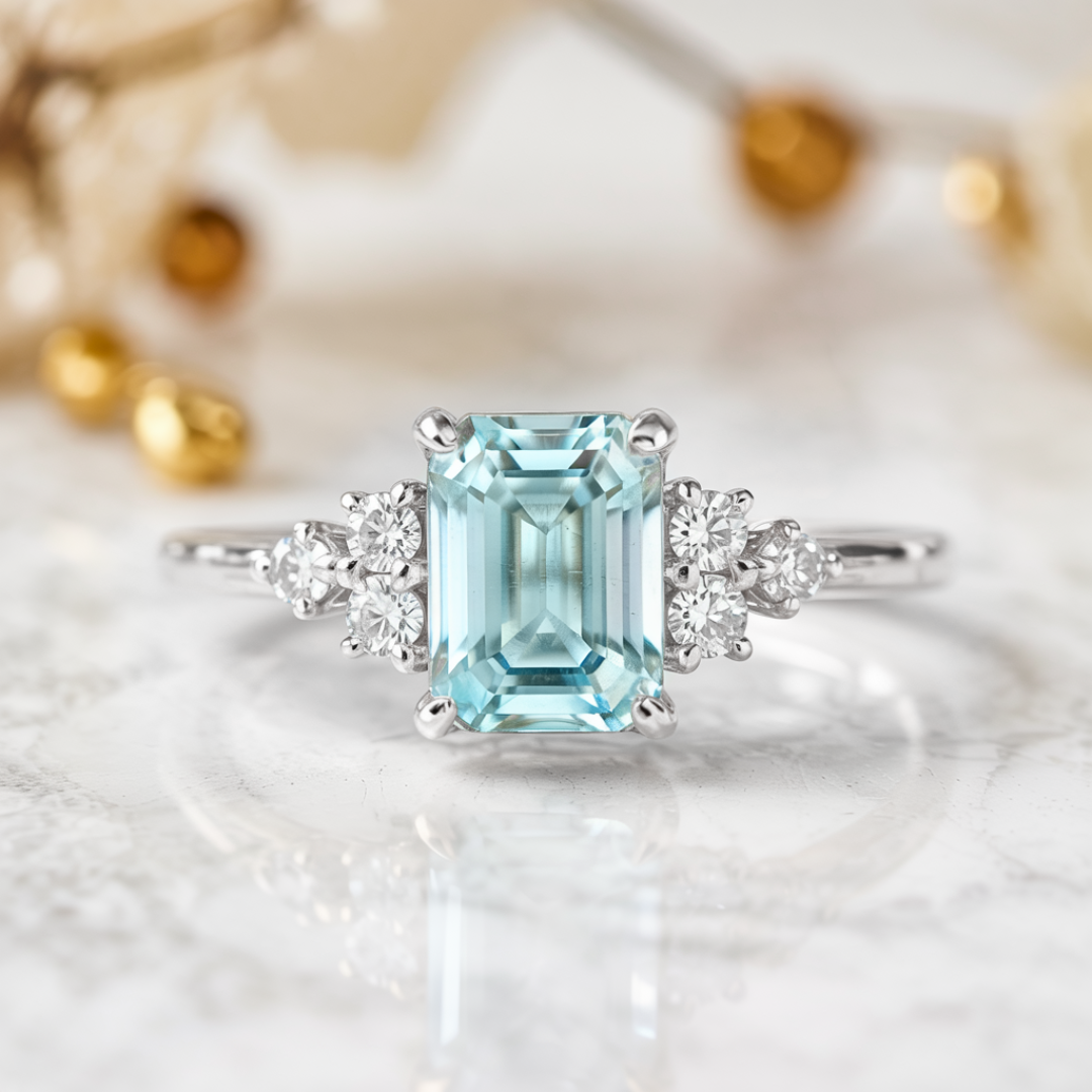 Natalia Emerald-Cut Blue Gemstone Ring