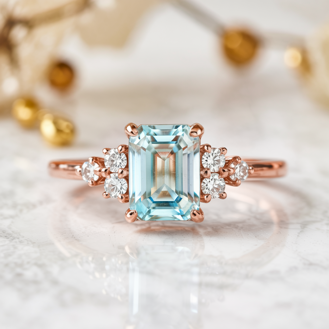 Natalia Emerald-Cut Blue Gemstone Ring