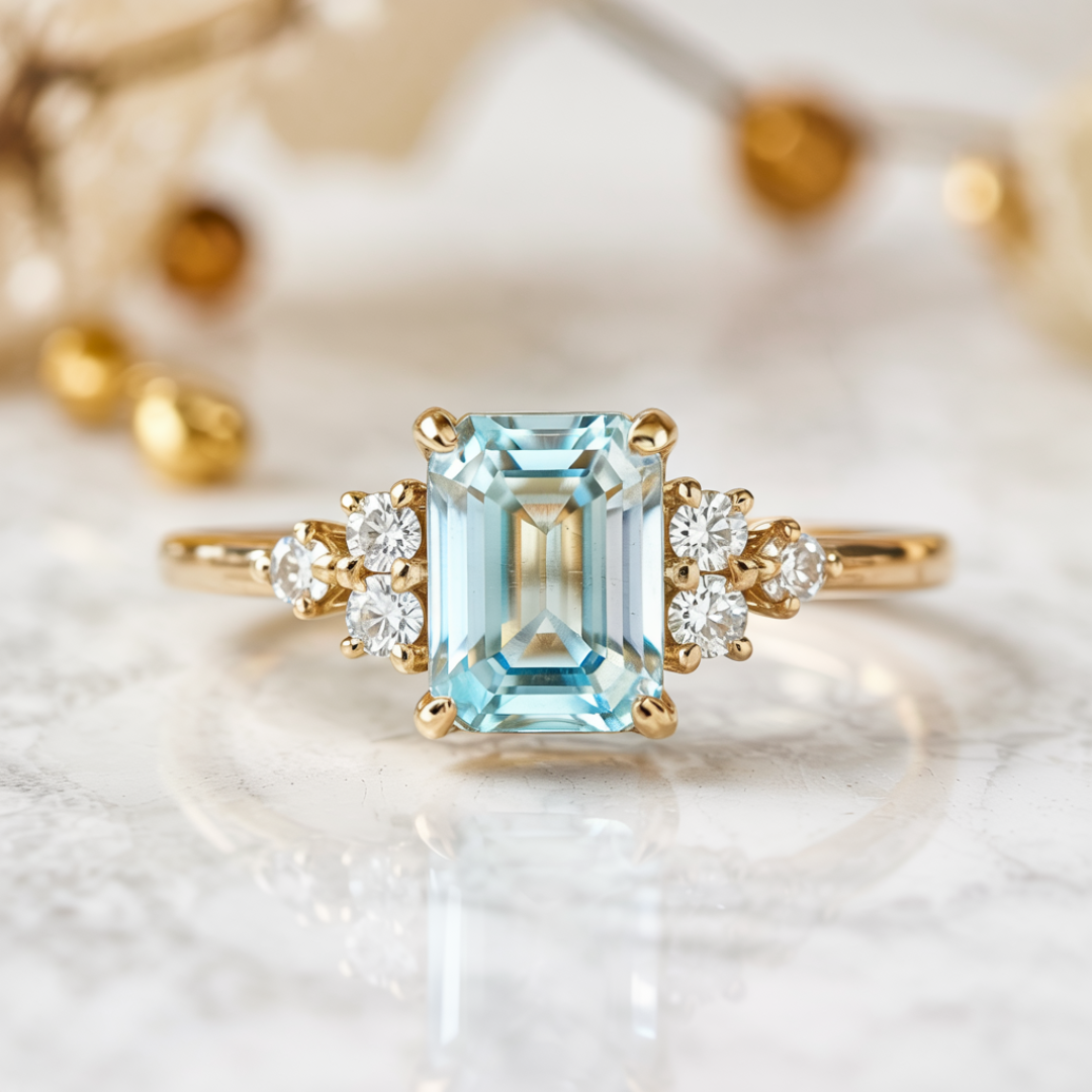 Natalia Emerald-Cut Blue Gemstone Ring