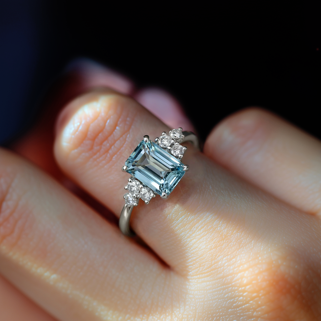 Natalia Emerald-Cut Blue Gemstone Ring
