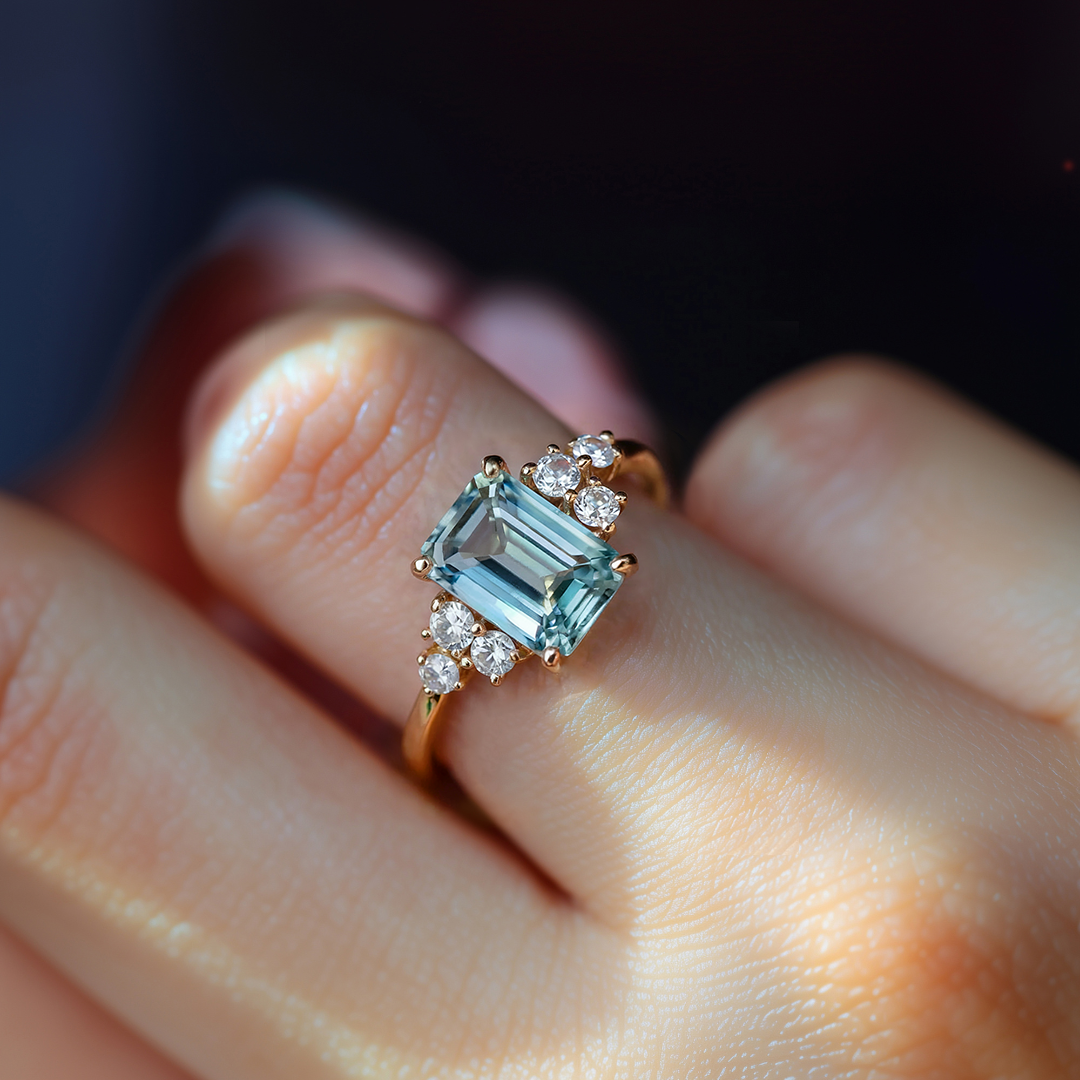Natalia Emerald-Cut Blue Gemstone Ring