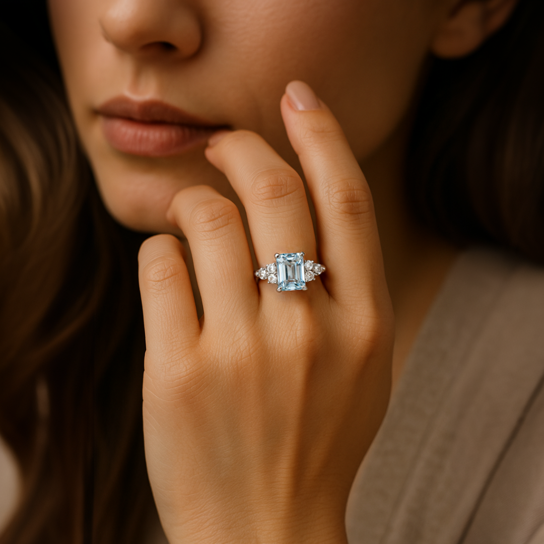 Natalia Emerald-Cut Blue Gemstone Ring