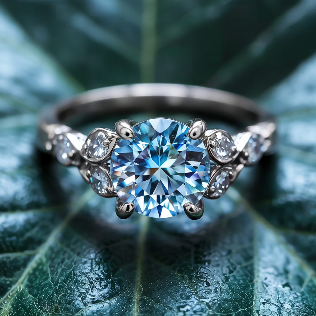 Katalina Vintage Ring mit rundem, blauem Edelstein