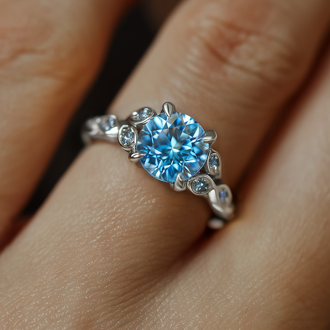 Katalina Vintage Ring mit rundem, blauem Edelstein