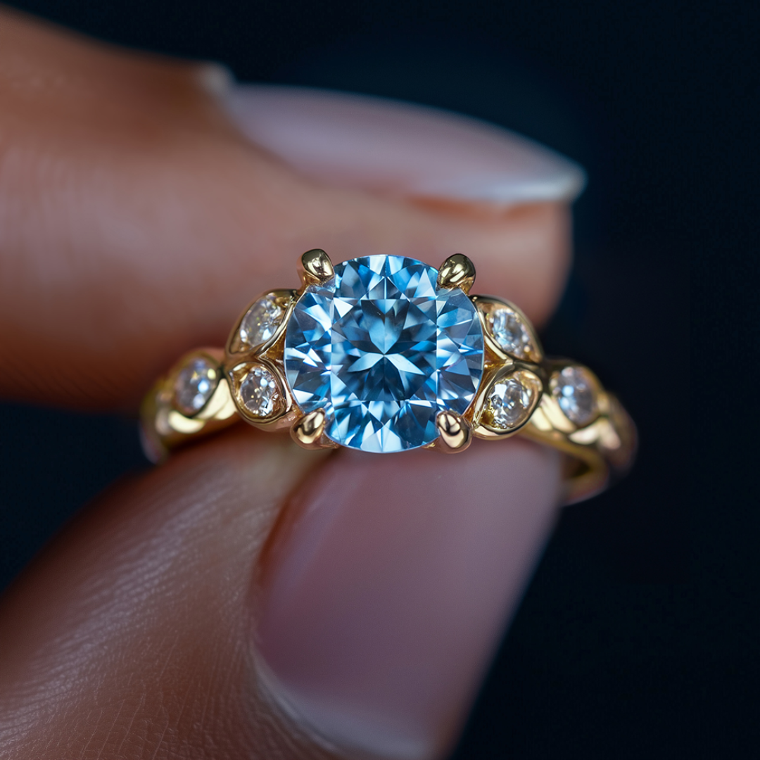 Katalina 1.5CT Vintage Round Cut Blue Gemstone Ring