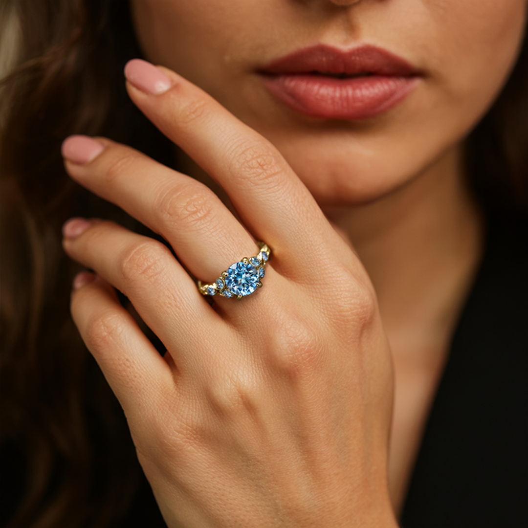 Katalina Vintage Ring mit rundem, blauem Edelstein