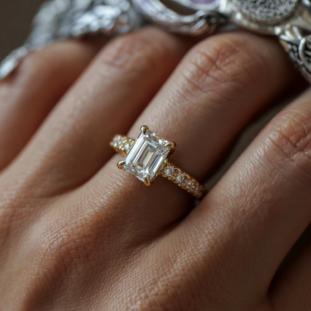 The Nova Elise Emerald Cut Moissanite Ring
