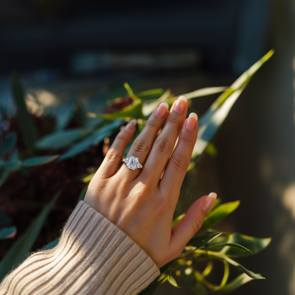 The Bella 3CT Emerald Cut Moissanite Ring