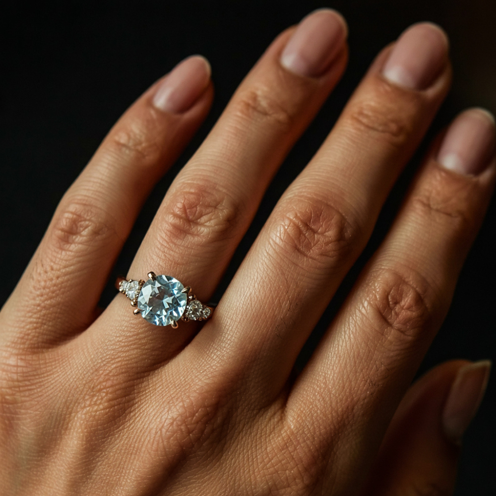 Eveline Round Cut Ocean Blue Gemstone Ring