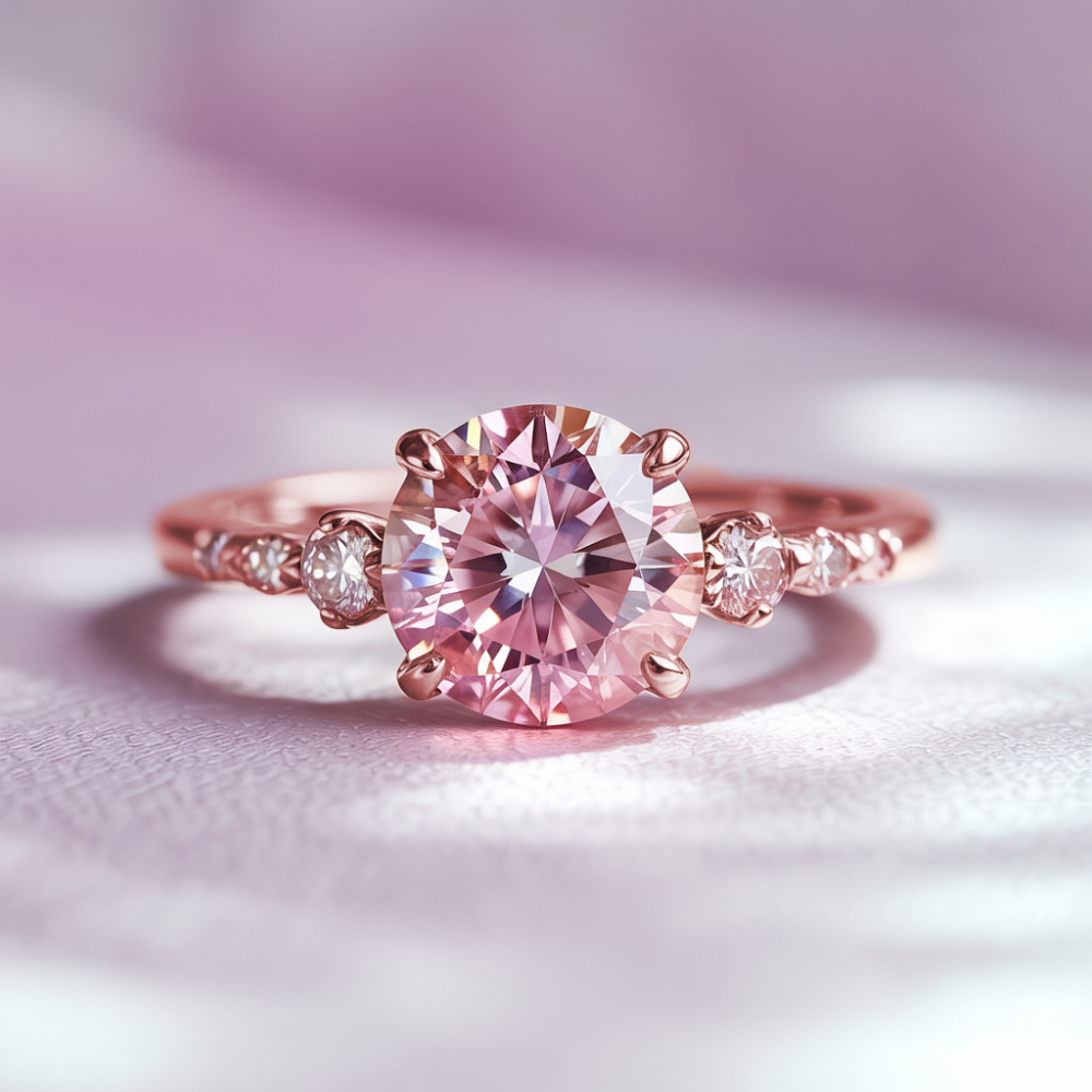 Nicolette Ring mit rundem rosa Edelstein