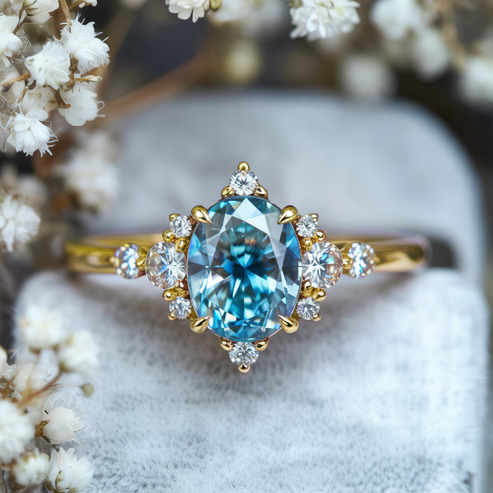 Carlotta Ring mit ovalem, blauem Edelstein