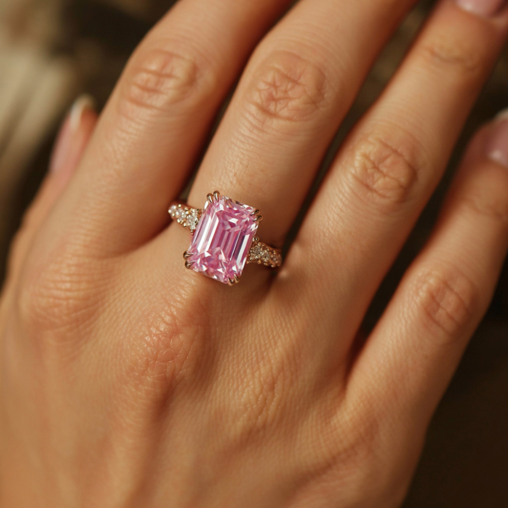 Camilla Emerald Cut Pink Gemstone Ring