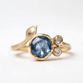 1CT Round Cut Blue Gemstone Leafy Engagement Ring