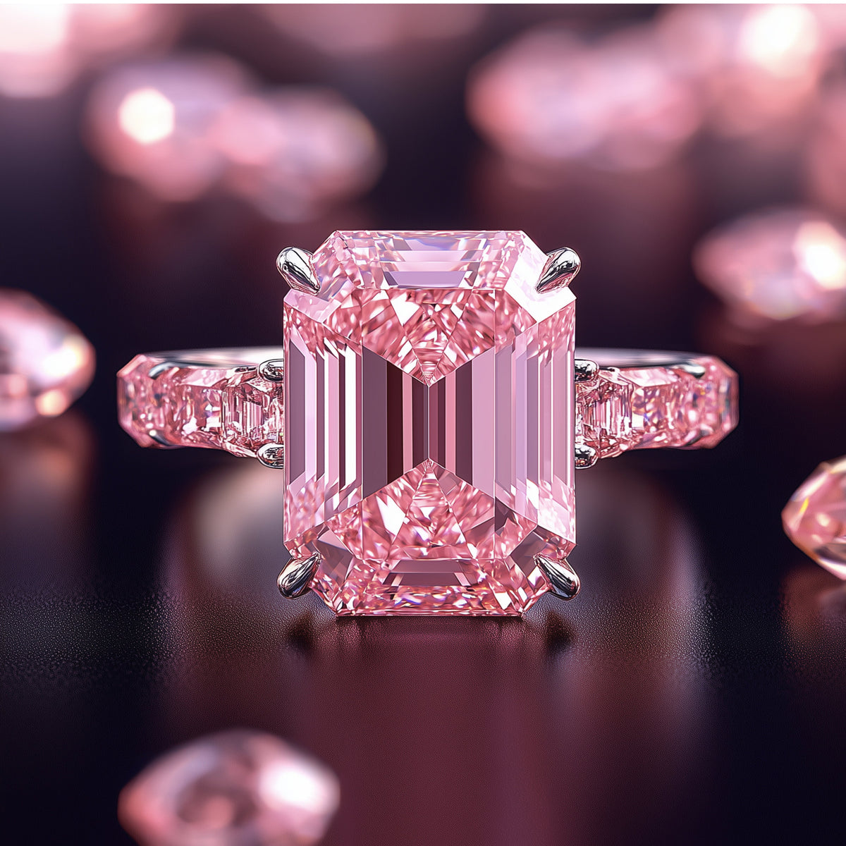 Prisca 3CT Emerald Cut Pink Gemstone Ring