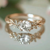 1CT Round Cut Moissanite Leafy Engagement Ring