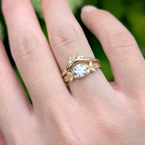 1CT Round Cut Moissanite Leafy Engagement Ring