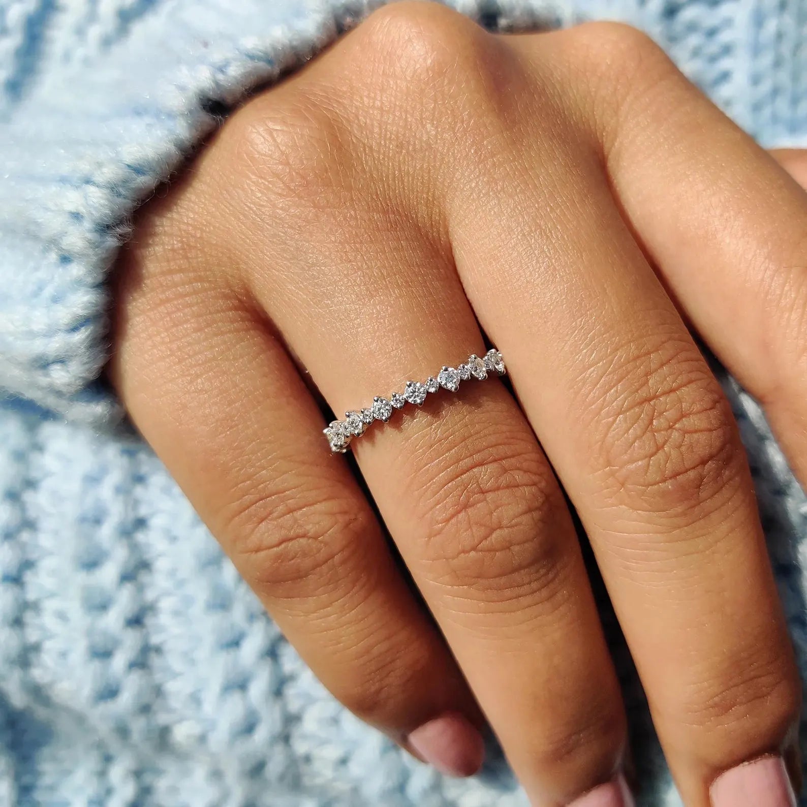 Dainty 0.1 CT Round Cut  Full-eternity Band Ring