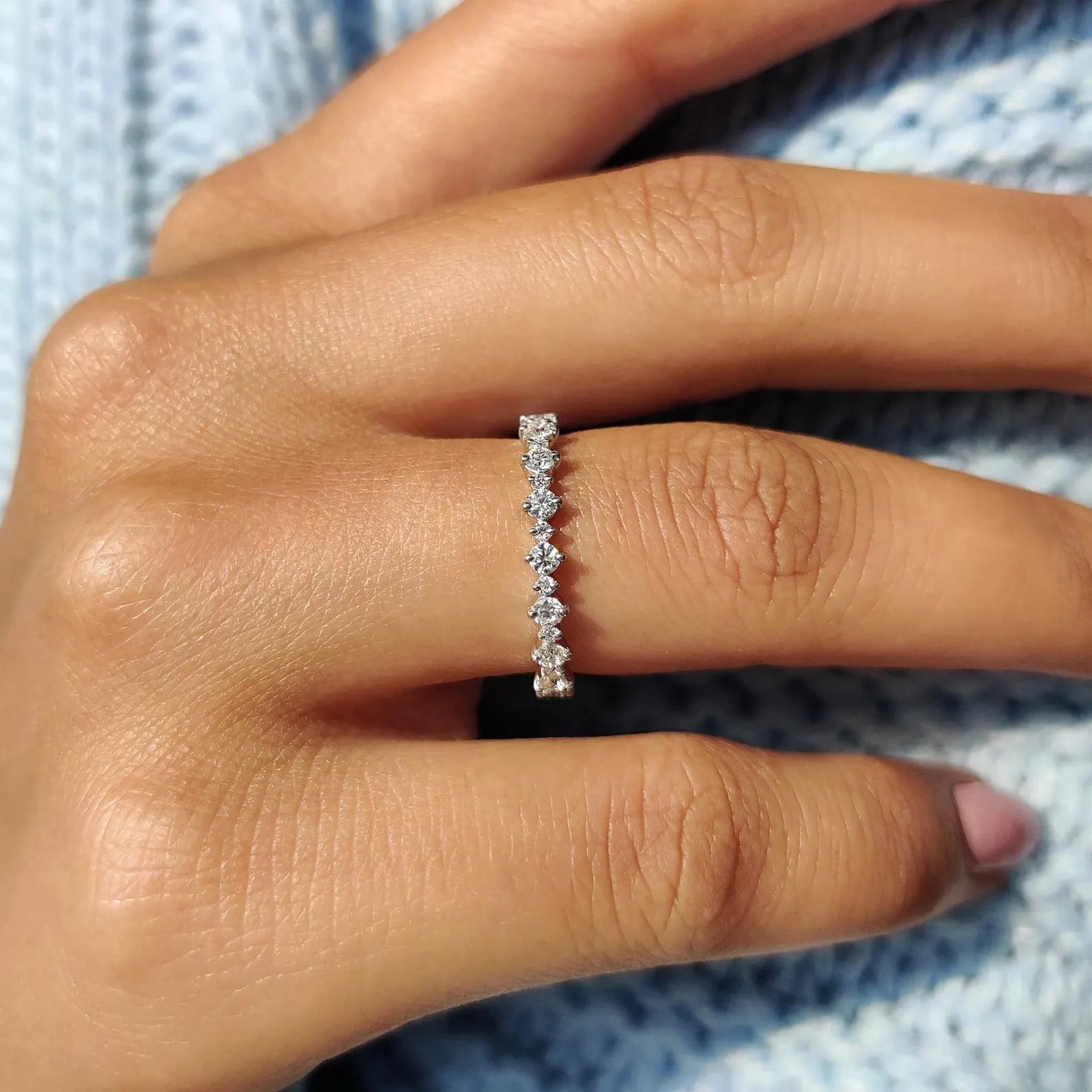 Dainty 0.1 CT Round Cut  Full-eternity Band Ring