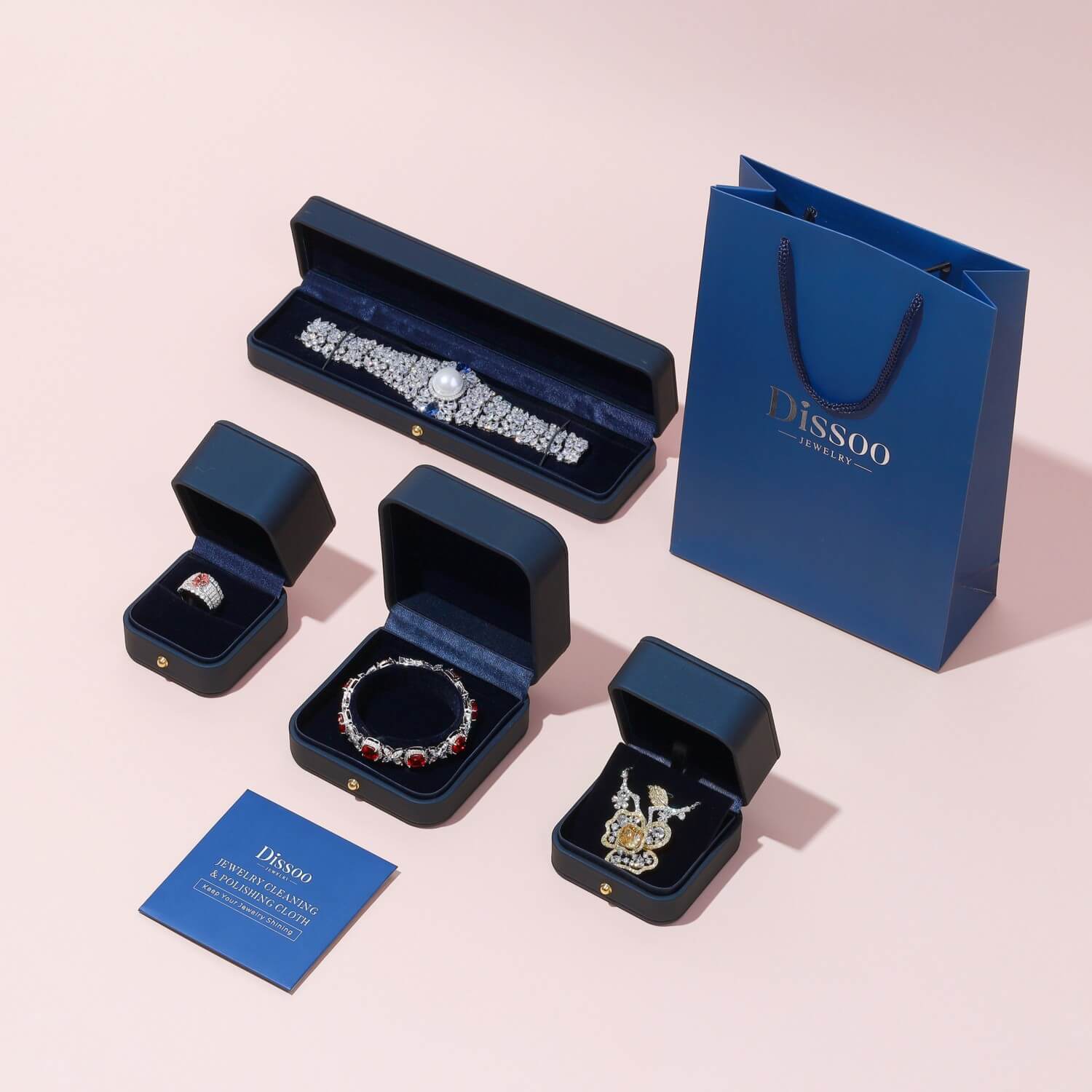 Dissoo® Engraved Pattern Blue Goldstone Engagement Ring and Milgrain Marquise & Dot Moissanite Wedding Ring