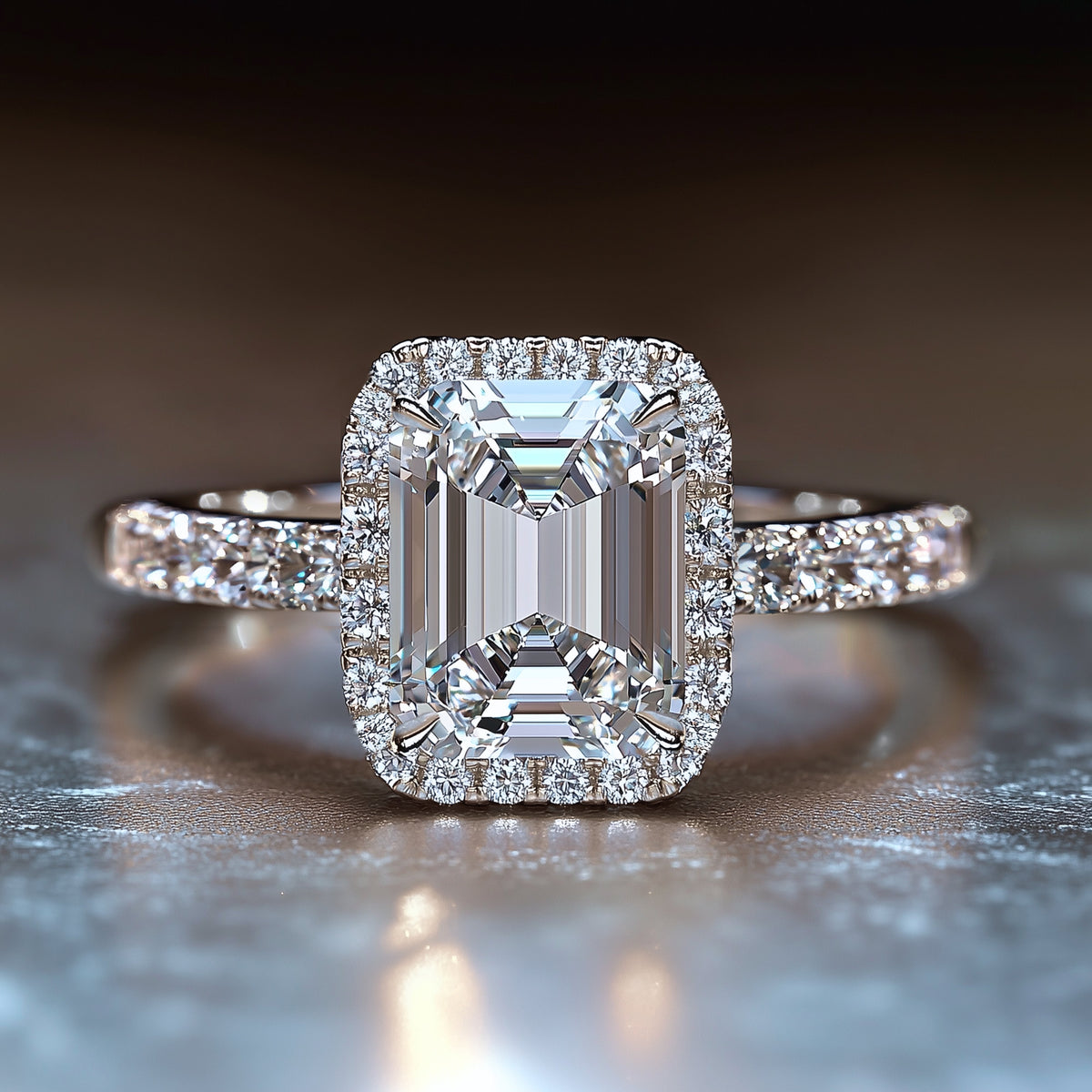 The Rosalind Claire 2CT Emerald Cut Halo Moissanite Ring