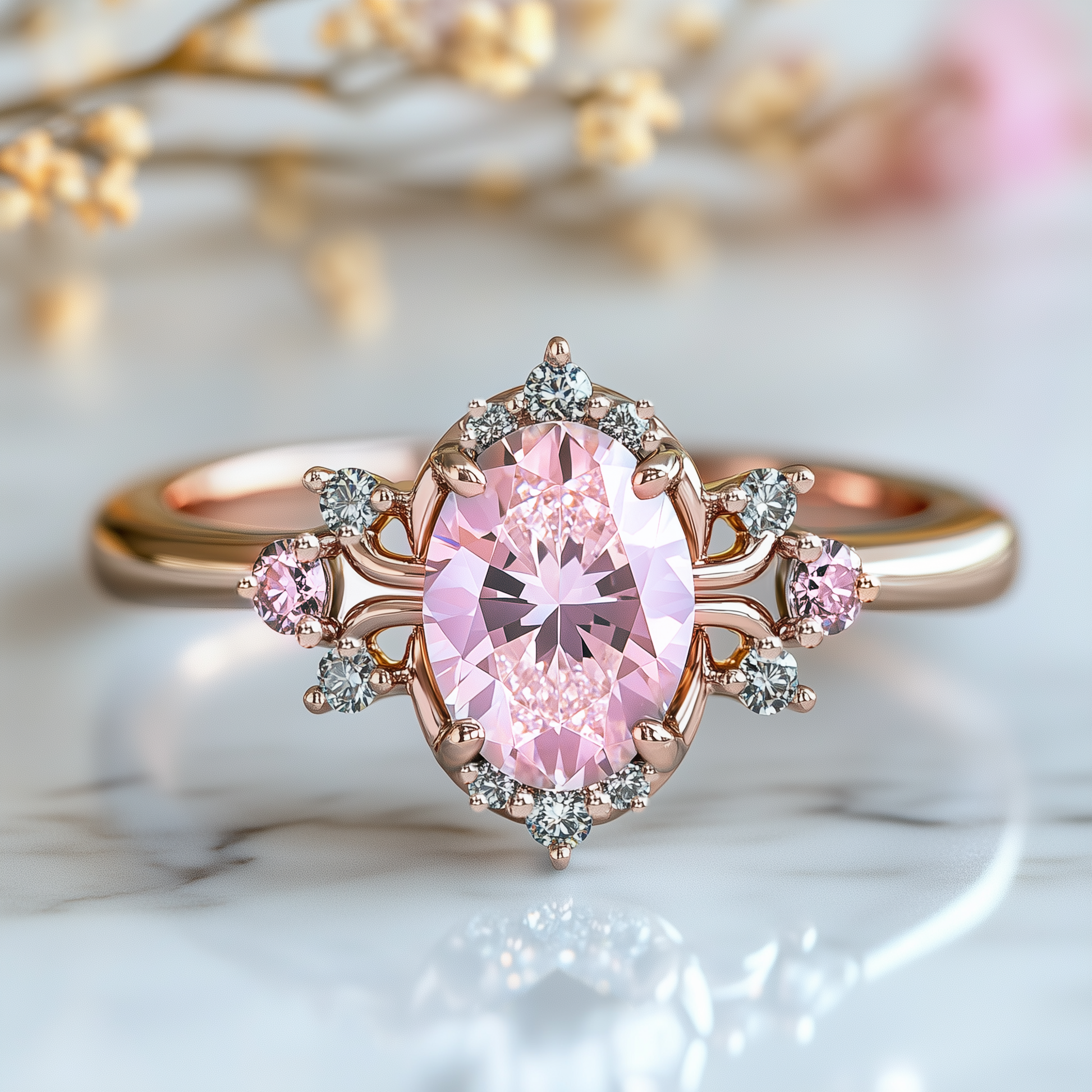 Valoria Ovaler Vintage-Ring mit rosa Edelstein