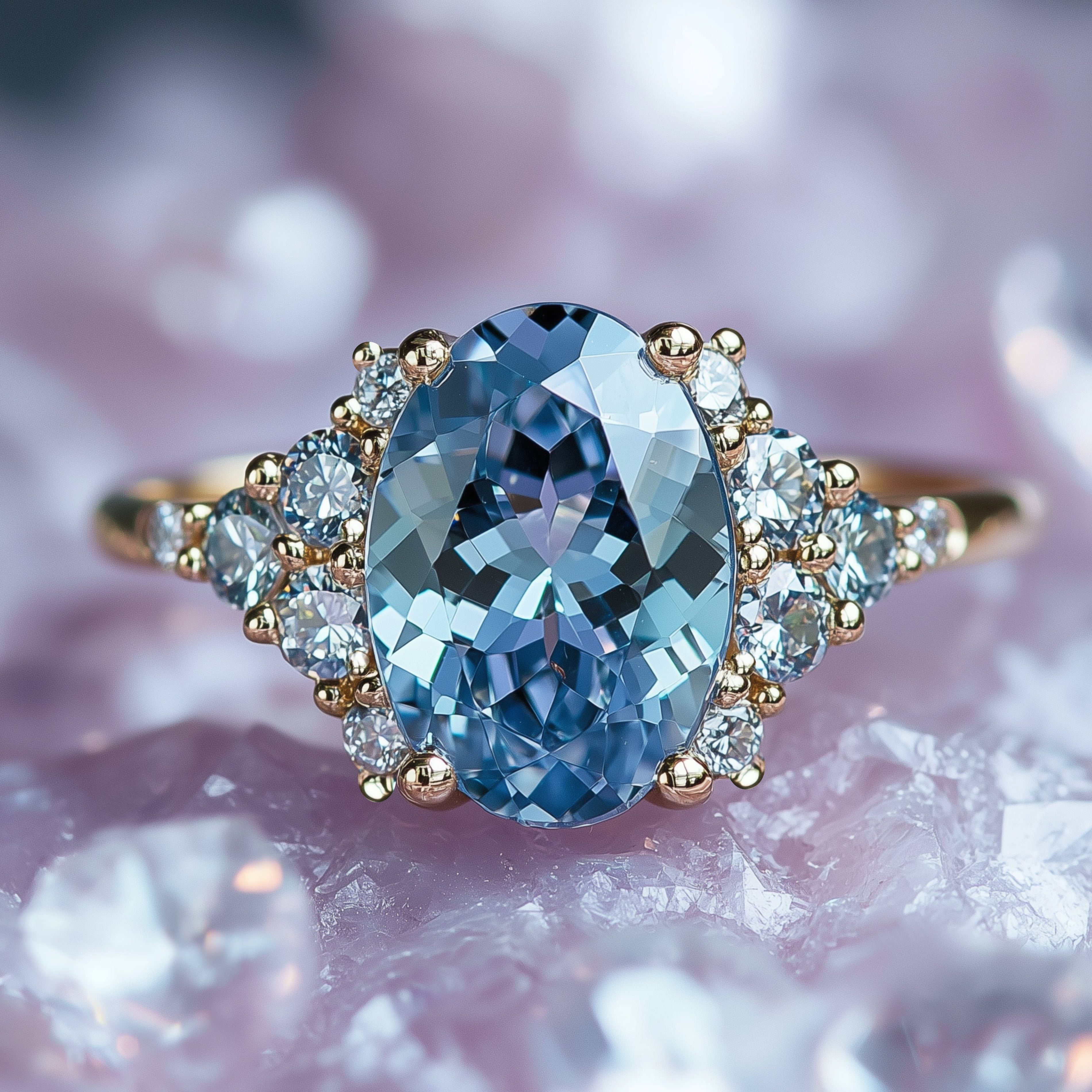 Bague Lillian avec pierre précieuse bleue taille ovale