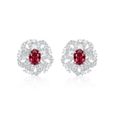 Dissoo® Ruby Oval-Cut Floral Sterling Silver Stud Earring
