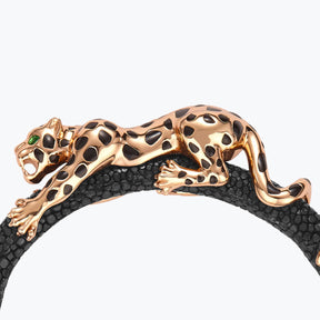 Dissoo® Genuine Leather Sterling Silver Leopard Bracelet