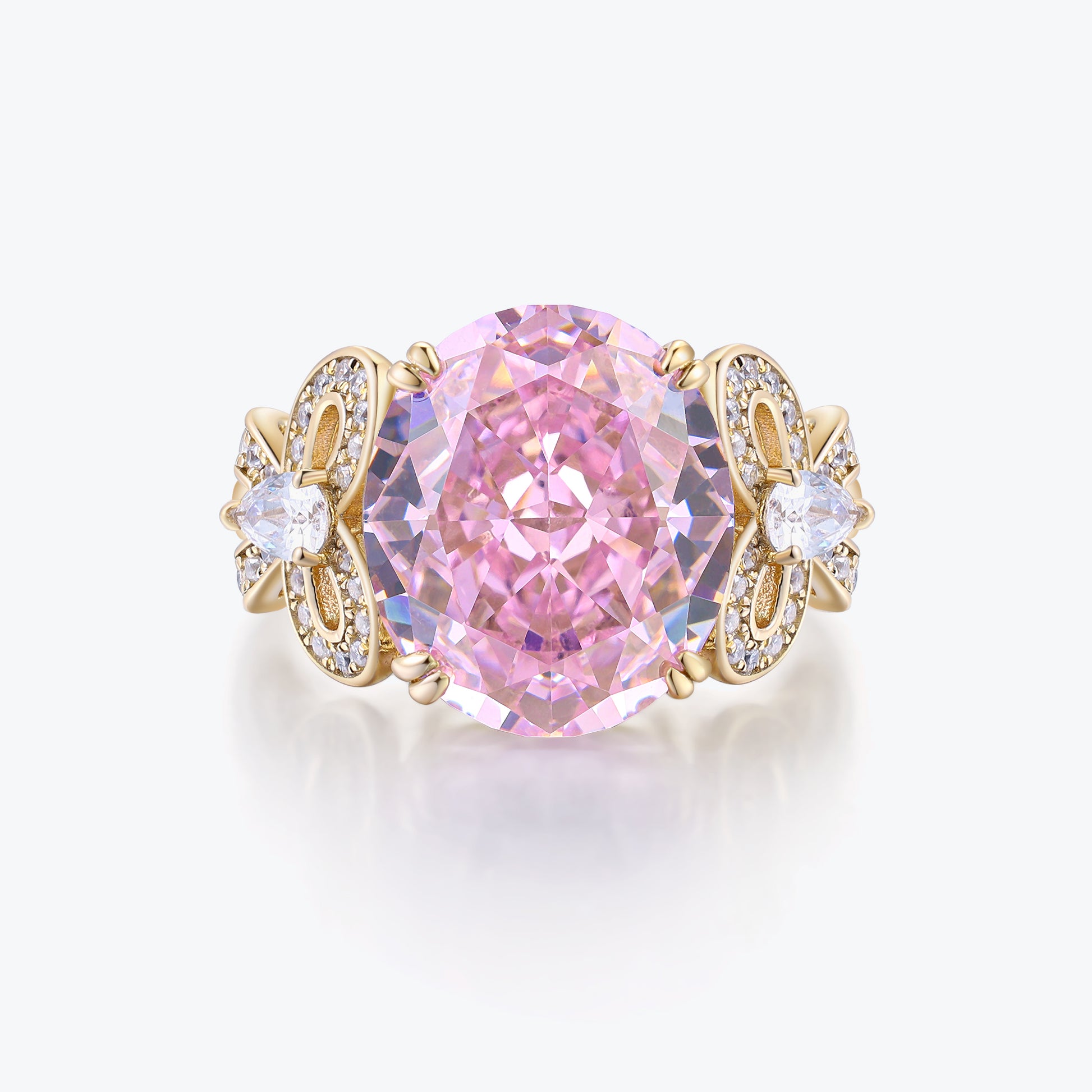 Luxurious Oval Cut Pink Gemston Engagement Ring