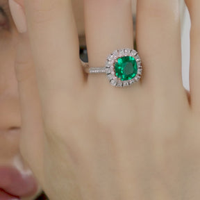 Dissoo® Cushion Cut Emerald Green & Rosegold Cluster Ring