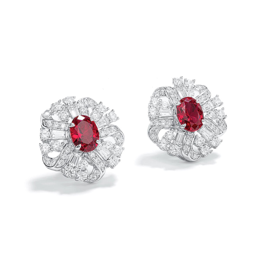Dissoo® Ruby Oval-Cut Floral Sterling Silver Stud Earring
