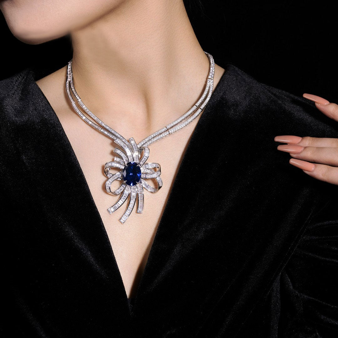 Dissoo® Vintage Luxury Sapphire Blue Ribbons Pendant&Necklace
