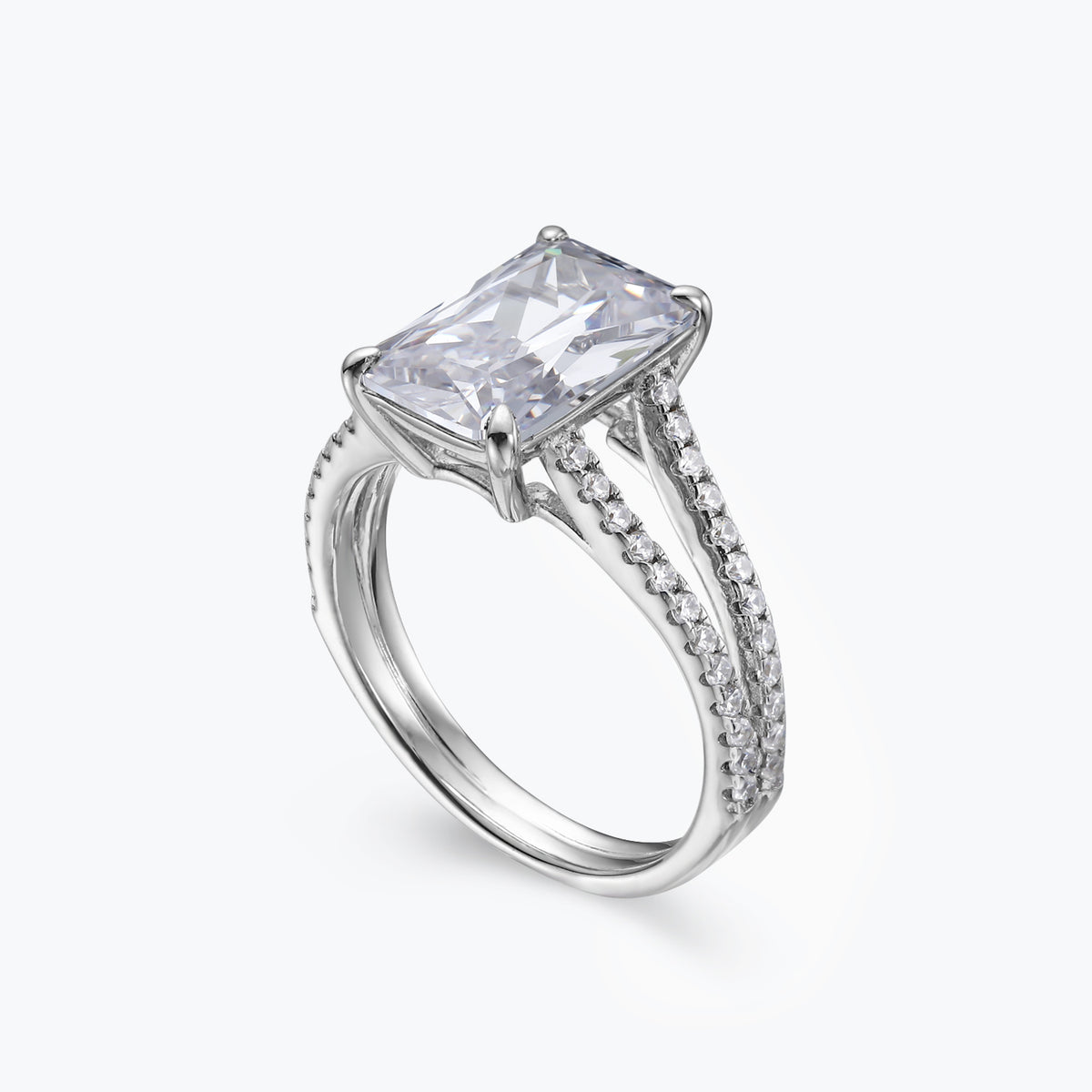Dissoo® Pave Diamond Split Shank Sterling Silver Engagement Ring